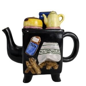 Vintage Novelty Buchase Old Cook Stove Oven Ceramic Tea Pot Teapot Cottagecore